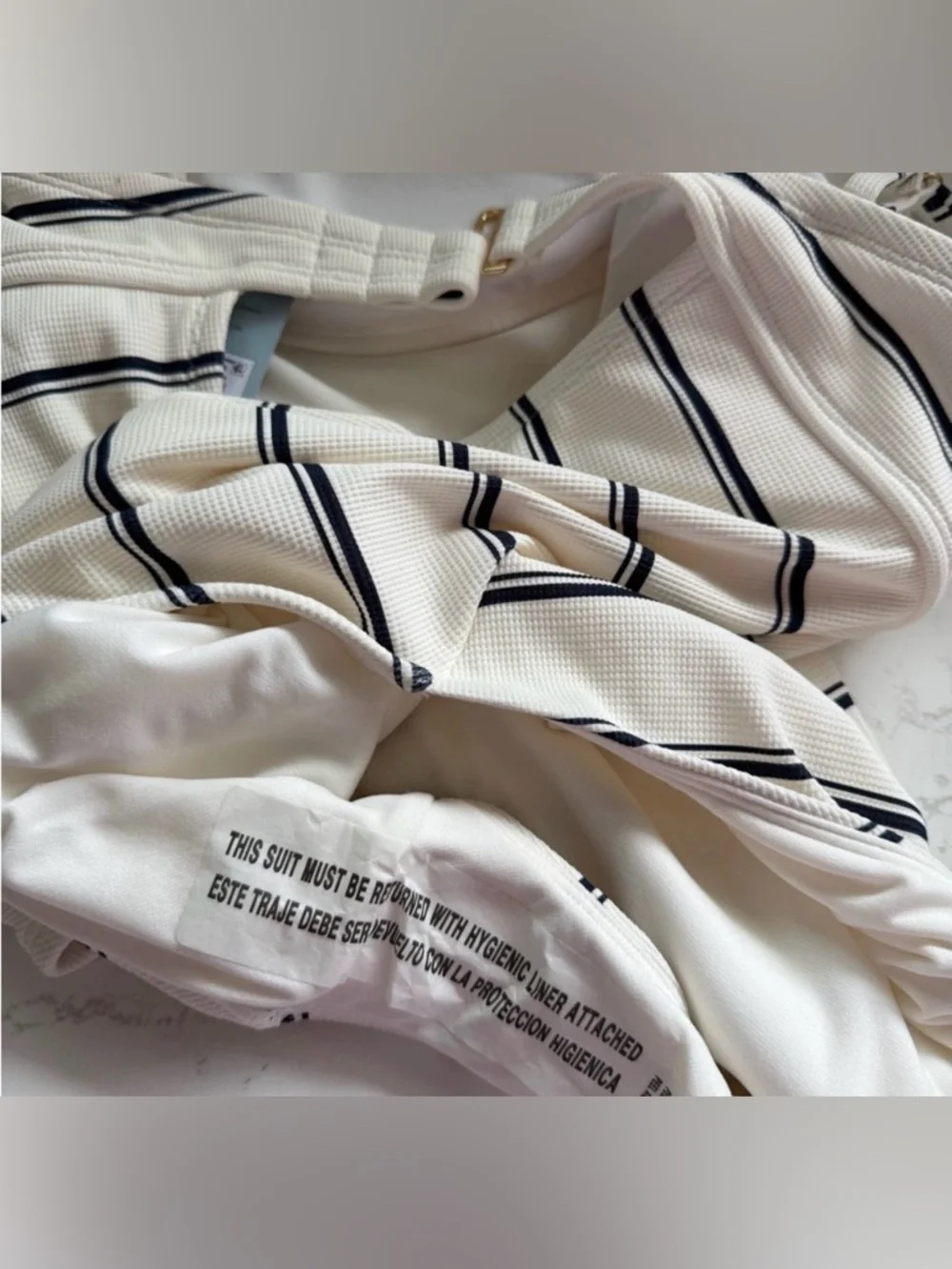 White and Navy Striped One-Piece Swimsuit Coastal